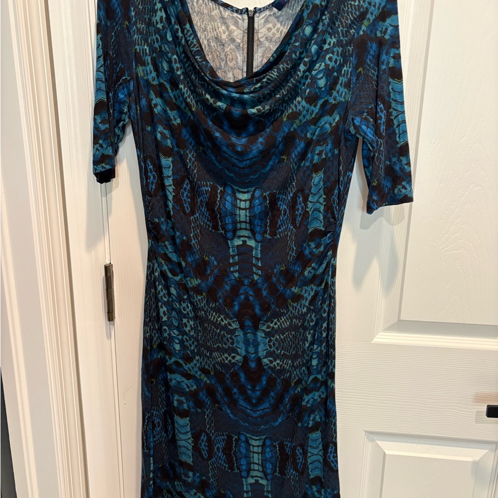Robert Graham Blue Teal Patterned Midi Dress
